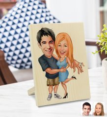 Kişiye Özel Sevgililer Karikatürlü Dekoratif Ahşap Çerçeve Model 14