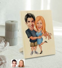 Kişiye Özel Sevgililer Karikatürlü Dekoratif Ahşap Çerçeve Model 14
