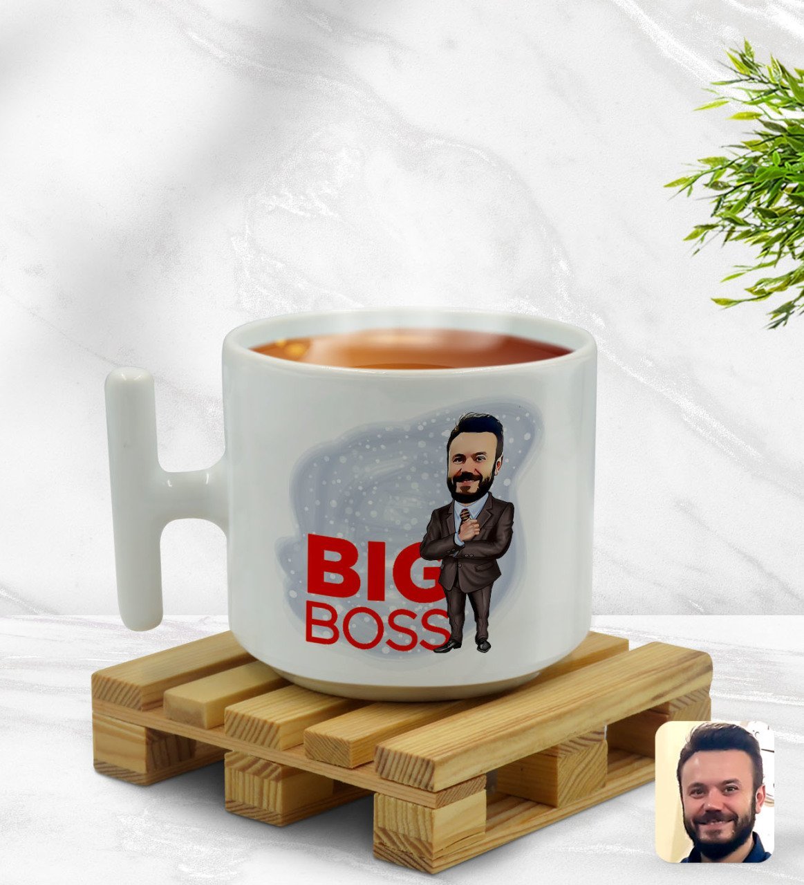 Kişiye Özel Erkek Big Boss Karikatürlü T Kulplu Beyaz Middle Kupa Bardak-2