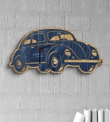 Kişiye Özel Retro Beetle Tasarımlı Ahşap Duvar Saati (Model 2-2)