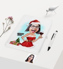 Kişiye Özel Yılbaşı Temalı Bayan Karikatürlü Beyaz Defter Kalem Seti - 2