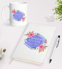BK Gift Kişiye Özel Öğretmenler Günü Tasarımlı Beyaz Defter Kalem Kupa Seti - 4