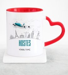 Kişiye Özel Mesleki Hostes Kırmızı Kalpli Kupa Bardak - 1