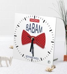 Kişiye Özel Yakışıklı Babam Masaüstü Kare Cam Saat-6