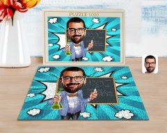 Kişiye Özel Erkek Kimya Öğretmeni Karikatürlü 1000 Parça Profesyonel Puzzle-1