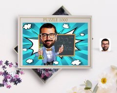 Kişiye Özel Erkek Kimya Öğretmeni Karikatürlü 1000 Parça Profesyonel Puzzle-1