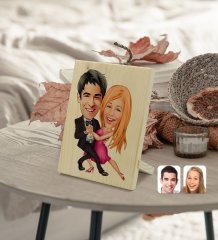 Kişiye Özel Sevgililer Karikatürlü Dekoratif Ahşap Çerçeve Model 13