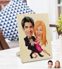 Kişiye Özel Sevgililer Karikatürlü Dekoratif Ahşap Çerçeve Model 13