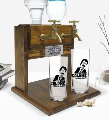 Kişiye Özel Renkli Baskılı Çünkü Sen Çölüme Yağmur Oldun Tasarımlı İkili Rakı Bardağı ve Çift Musluklu Doğal Ahşap Rakı Standı-4