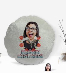 Kişiye Özel Dünya'nın En İyi Annesi Karikatürlü Yuvarlak Dekoratif Kırlent Yastık-1