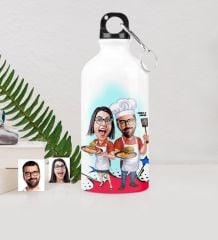 Kişiye Özel Aşçı Çift Karikatürlü Metal Suluk (500 ml.)