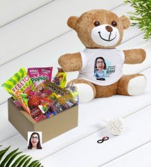 Kişiye Özel Bayan Kolay Yetişmiyor Karikatürlü Nostaljik Lezzetler Peluş Ayıcık Hediye Seti-2