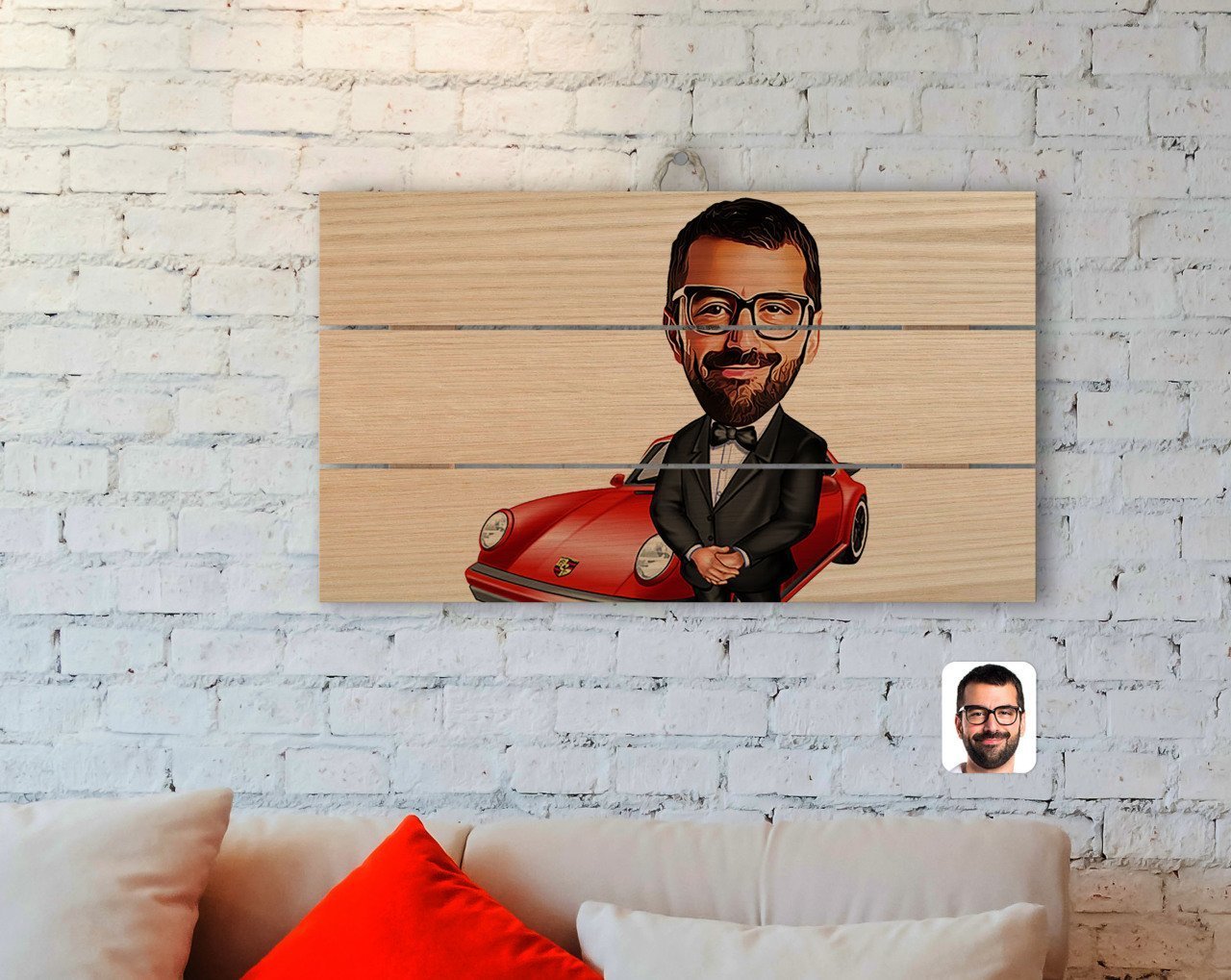 Kişiye Özel Erkek Patron Karikatürlü Otantik Ahşap Palet Tablo-1
