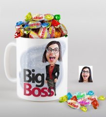 Kişiye Özel Bayan Big Boss Karikatürlü Kupa ve Haribo Şeker Hediye Seti-2