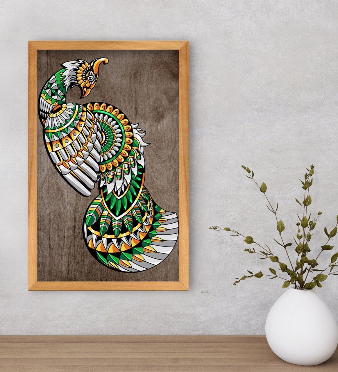 BK Home Tavus Kuşu Dekoratif Retro Ahşap Tablo-1