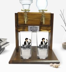 Kişiye Özel Renkli Baskılı Çünkü Sen Çölüme Yağmur Oldun Tasarımlı İkili Rakı Bardağı ve Çift Musluklu Doğal Ahşap Rakı Standı-3