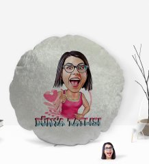 Kişiye Özel Dünya Tatlısı Karikatürlü Yuvarlak Dekoratif Kırlent Yastık-1