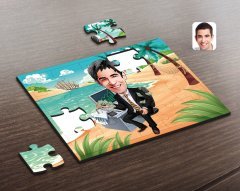 Kişiye Özel Erkek Bankacı Karikatürlü Ahşap Puzzle-3