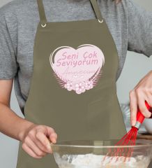 BK Gift Profesyonel Anneler Günü Tasarımlı Haki Mutfak Önlüğü, Aşçı Önlüğü, Şef Önlüğü, Ev Hediyesi, Anneye Hediye-4
