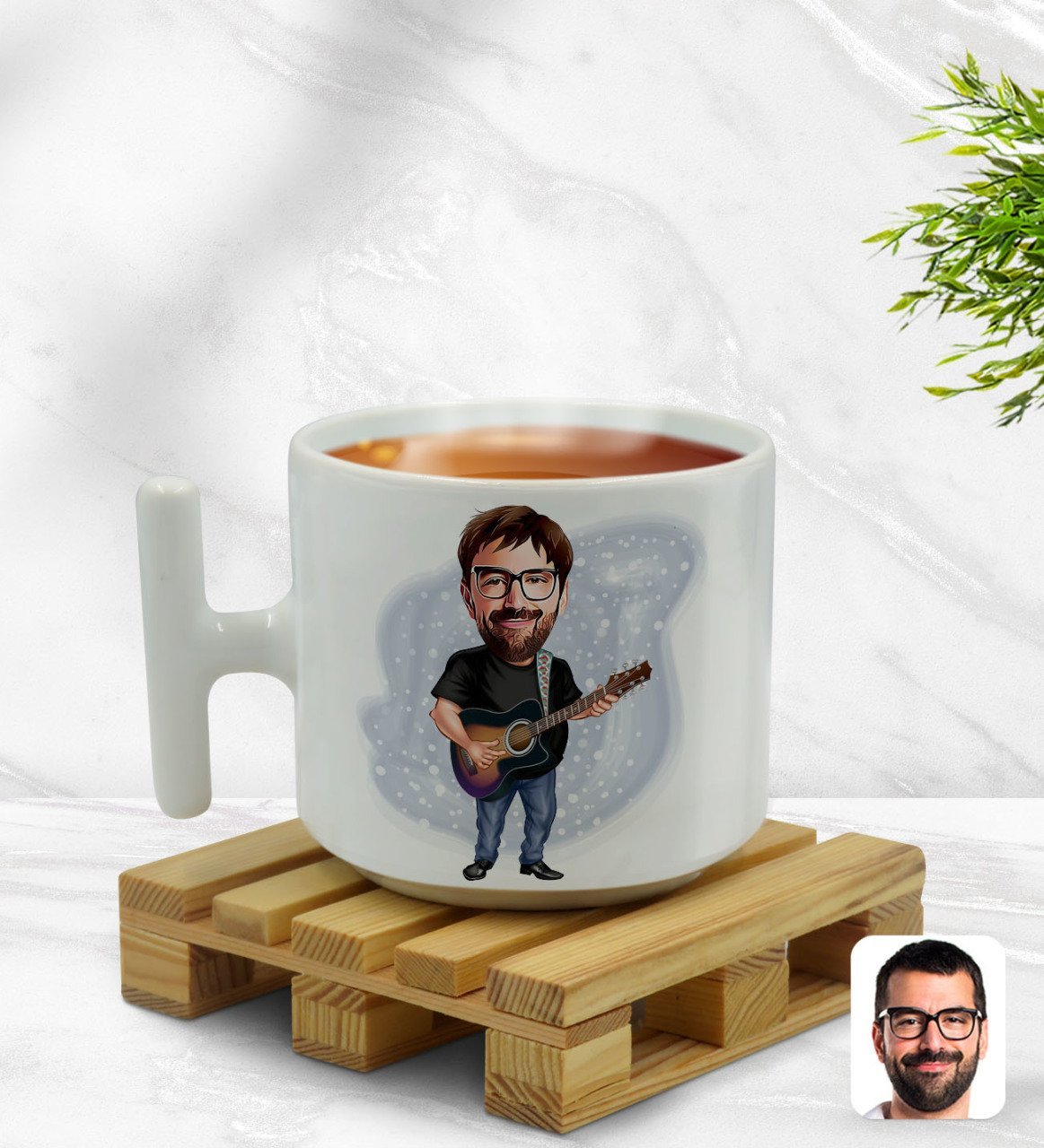 Kişiye Özel Baba Karikatürlü T Kulplu Beyaz Middle Kupa Bardak-4