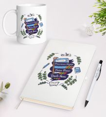 BK Gift Kişiye Özel Öğretmenler Günü Tasarımlı Beyaz Defter Kalem Kupa Seti - 2