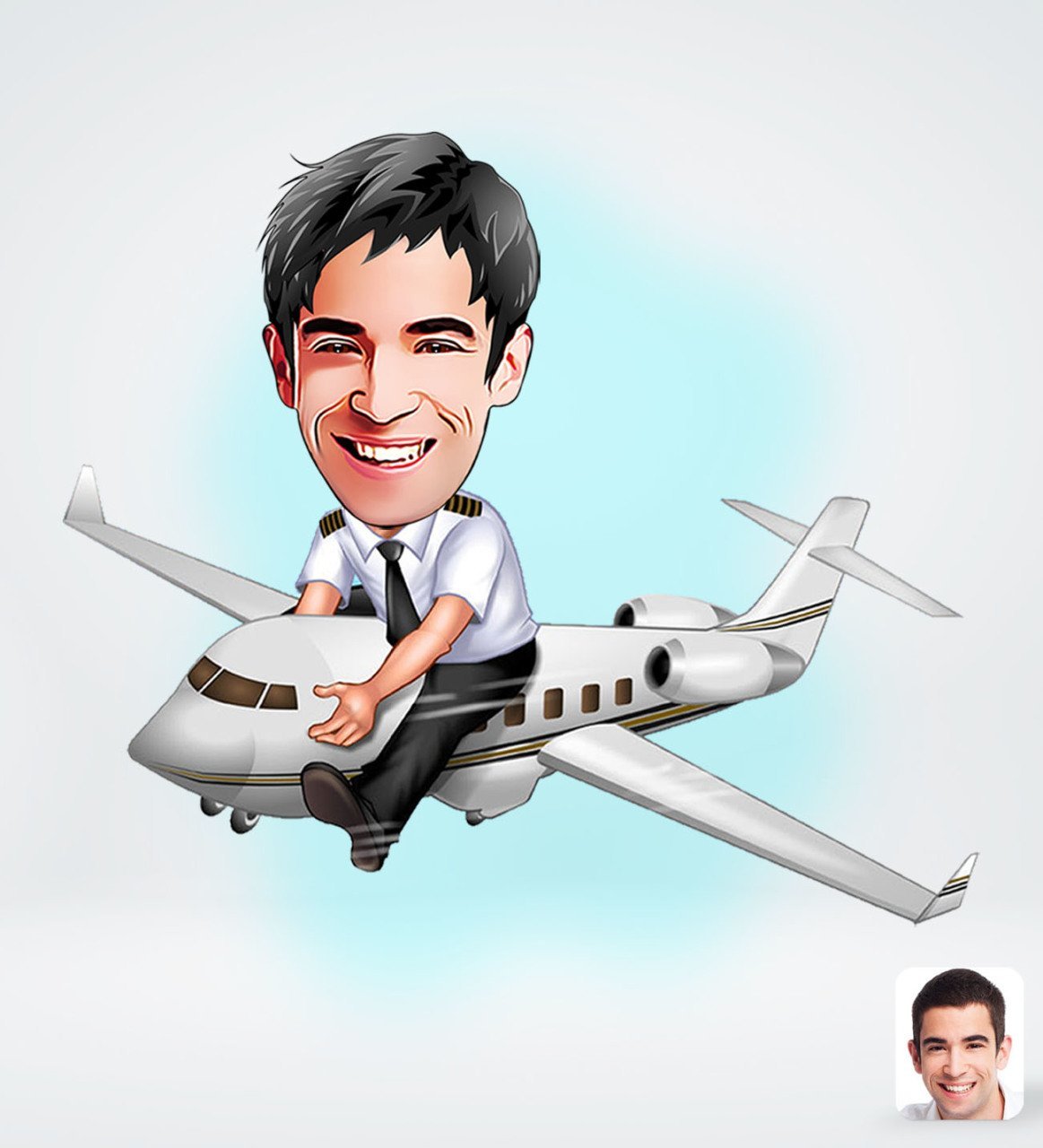 Kişiye Özel Erkek Kaptan Pilot Tasarımlı Dijital Karikatür-1