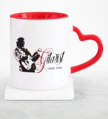 Kişiye Özel Mesleki Gitarist Kırmızı Kalpli Kupa Bardak - 1