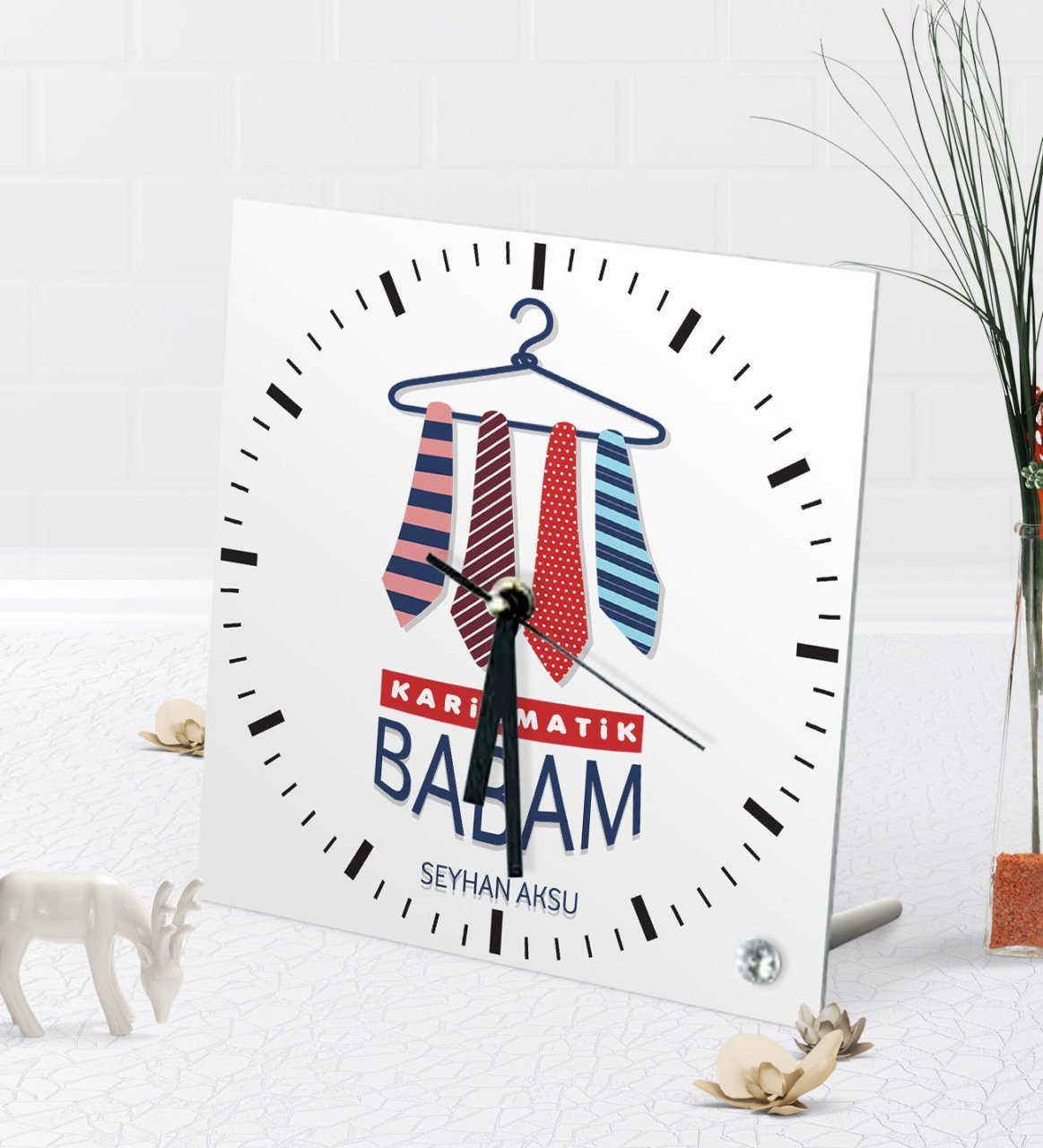 Kişiye Özel Karizmatik Babam Masaüstü Kare Cam Saat