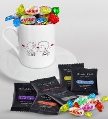 Kişiye Özel Sevgililer Günü Türk Kahvesi Fincanı Selamlique Karışık Türk Kahvesi ve Haribo Şeker Hediye Seti-103
