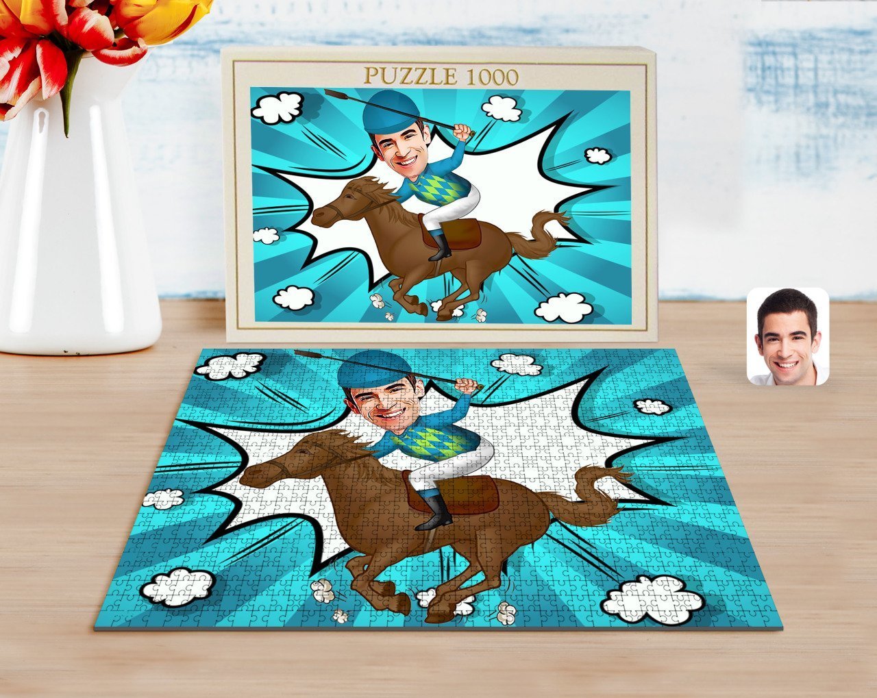 Kişiye Özel Erkek Jokey Karikatürlü 1000 Parça Profesyonel Puzzle-1