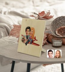 Kişiye Özel Sevgililer Karikatürlü Dekoratif Ahşap Çerçeve Model 11