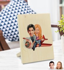 Kişiye Özel Sevgililer Karikatürlü Dekoratif Ahşap Çerçeve Model 11