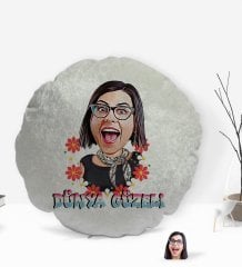 Kişiye Özel Dünya Güzeli Karikatürlü Yuvarlak Dekoratif Kırlent Yastık-1