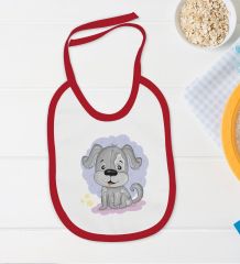BK Kids Sevimli Köpek Tasarımlı Kırmızı Bebek Body Zıbın ve Mama Önlüğü Hediye Seti-1