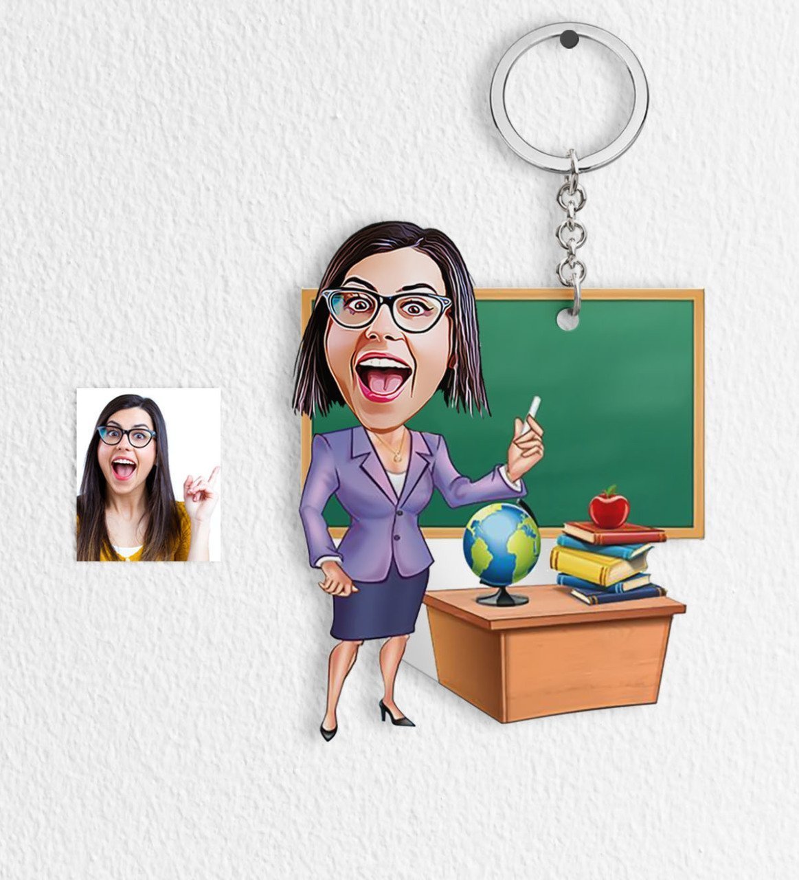 Kişiye Özel Bayan Öğretmen Karikatür Anahtarlık - 1