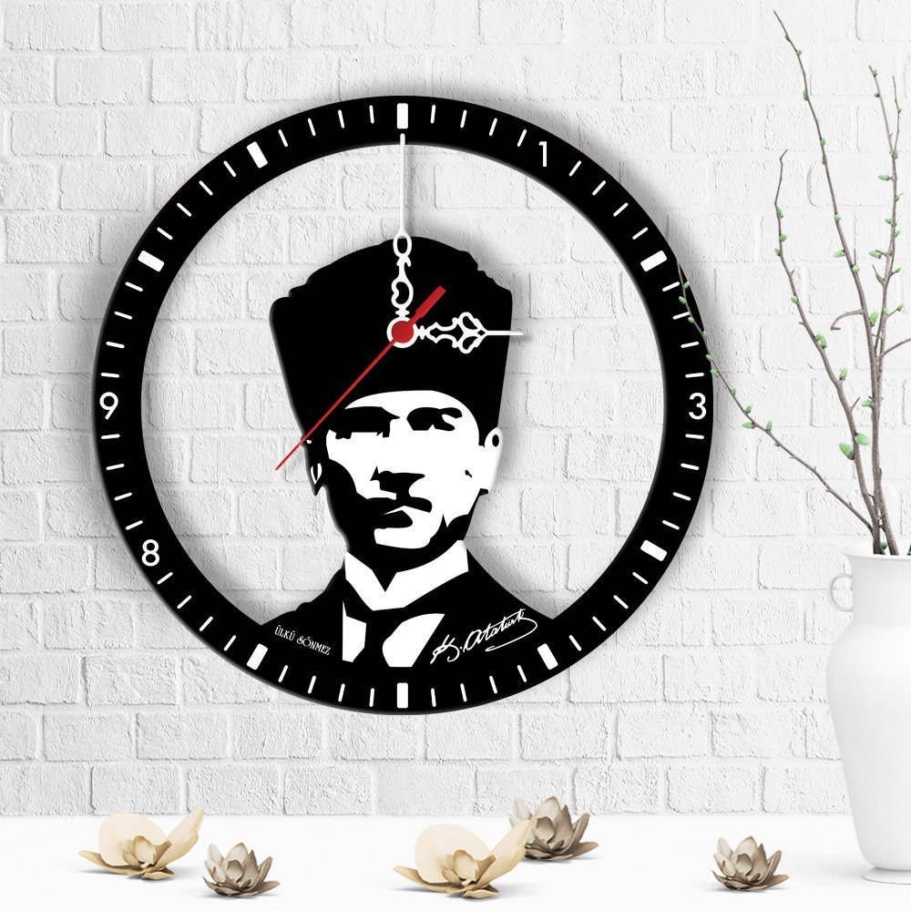 Kişiye Özel Atatürk Tasarımlı Ahşap Duvar Saati - 5