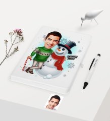 Kişiye Özel Yılbaşı Temalı Bay Karikatürlü Beyaz Defter Kalem Seti - 5