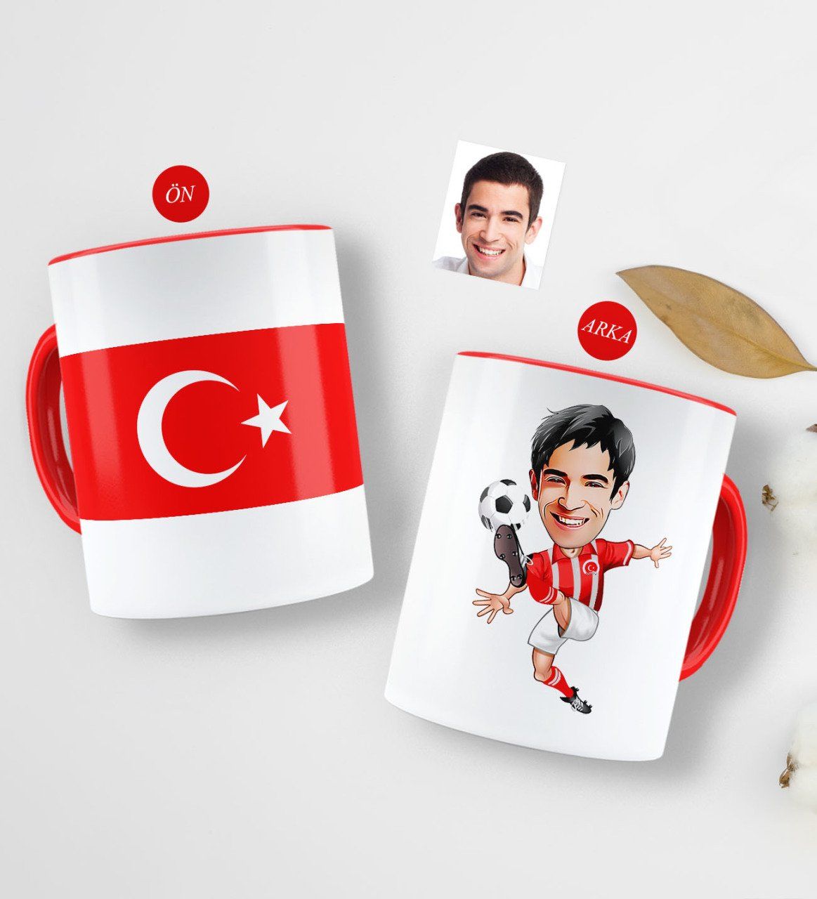 Kişiye Özel Türkiye Milli Takım Formalı Futbolcu Karikatürlü Kırmızı Kupa Bardak-3