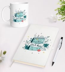 BK Gift Kişiye Özel Öğretmenler Günü Tasarımlı Beyaz Defter Kalem Kupa Seti - 1