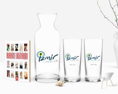 Kişiye Özel Renkli Baskılı İzmir Tasarımlı Turistik İkili Rakı Bardağı Karaf ve Cep Kitabı Hediye Seti-1
