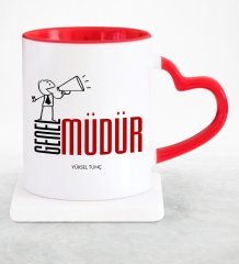 Kişiye Özel Mesleki Genel Müdür Kırmızı Kalpli Kupa Bardak