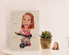 Kişiye Özel Kadın Fitness Sporcusu Karikatürlü Otantik Masaüstü Ahşap Palet Çerçeve-1