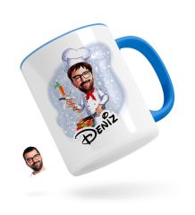 Kişiye Özel Erkek Chef Karikatürlü Mavi Kupa Bardak-1