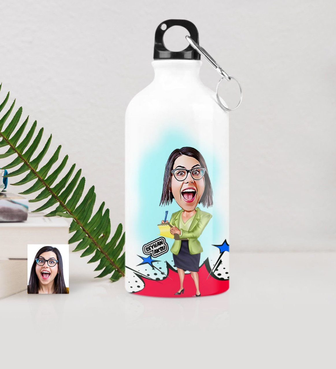 Kişiye Özel Bayan Sekreter Karikatürlü Metal Suluk (500 ml.)