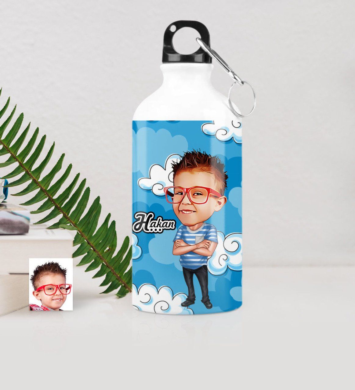 Kişiye Özel Erkek Çocuk Karikatürlü Metal Suluk (500 ml.)