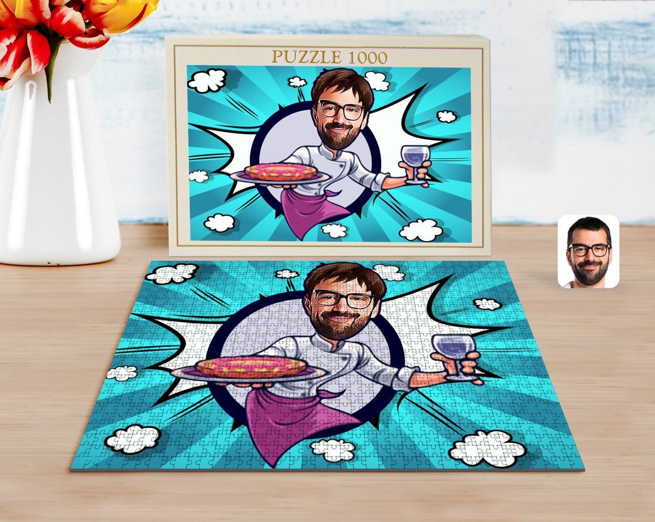 Kişiye Özel Erkek Garson Karikatürlü 1000 Parça Profesyonel Puzzle-1