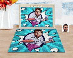 Kişiye Özel Erkek Garson Karikatürlü 1000 Parça Profesyonel Puzzle-1