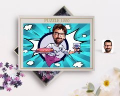 Kişiye Özel Erkek Garson Karikatürlü 1000 Parça Profesyonel Puzzle-1