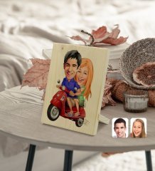 Kişiye Özel Sevgililer Karikatürlü Dekoratif Ahşap Çerçeve Model 10