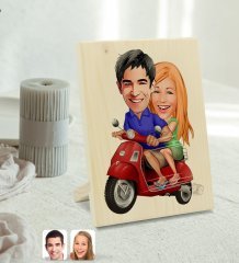 Kişiye Özel Sevgililer Karikatürlü Dekoratif Ahşap Çerçeve Model 10